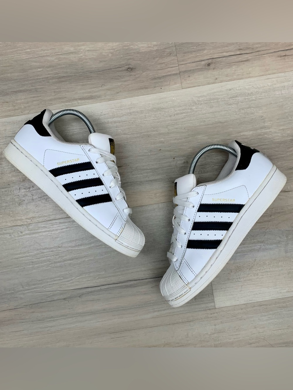Womens Adidas White Sneakers with Black Stripes Superstar shoes size 6.5